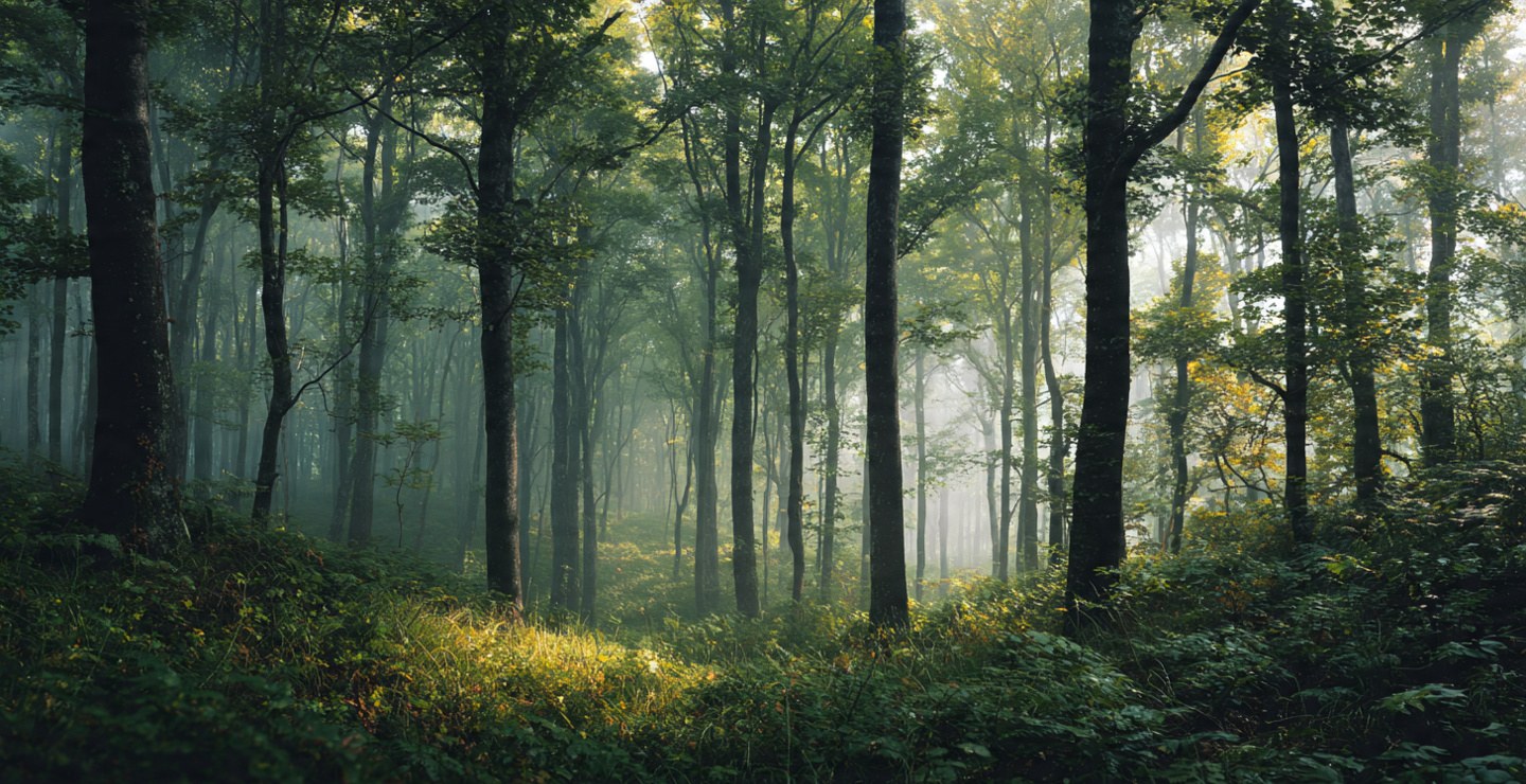 Spring woodland in soft light