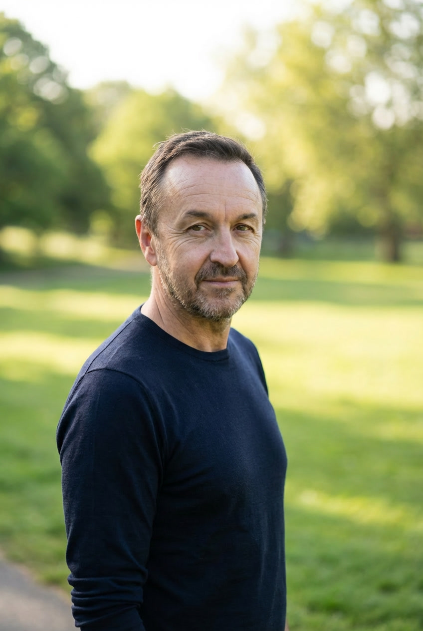 Piotr Kardas outdoors in a sunlit park